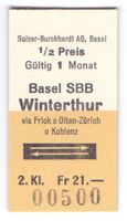 Billette Basel SBB – Winterthur via Frick o Olten – Koblenz