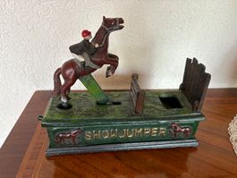 Vintage Spardose Gusseisen Reiter Show Jumper