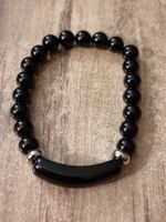 Armband aus schwarzem Achat (8mm) mit Achat-Platte 10×39 mm