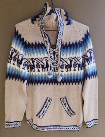 wunderschöner Alpaka Pullover Gr.L, Farbe Grau, Blau, NEU!