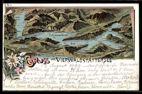 Cartoline postali: Litho Luzern, Vierwaldstättersee, Panor – Usato da Berlin venduto da bartko-reher