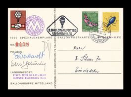 1957 Ballonaufstieg UNGARNHILFE signiert Piloten G. Eberhard