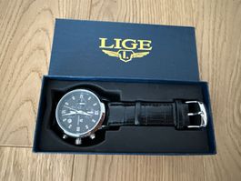 NEU! LIGE Herren Armbanduhr mit Lederarmband
