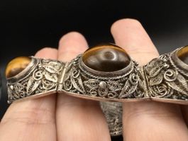 Antik Silber-Armband Tigerauge | China Filigran 1930