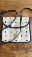 Vintage MCM Handtasche, Leder, Blau/Weiss