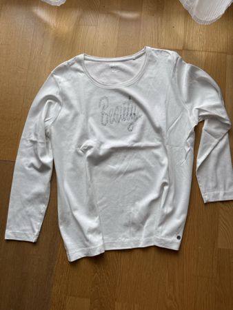Damen Langarmshirt Weiss "Beauty" Strass Grösse XL