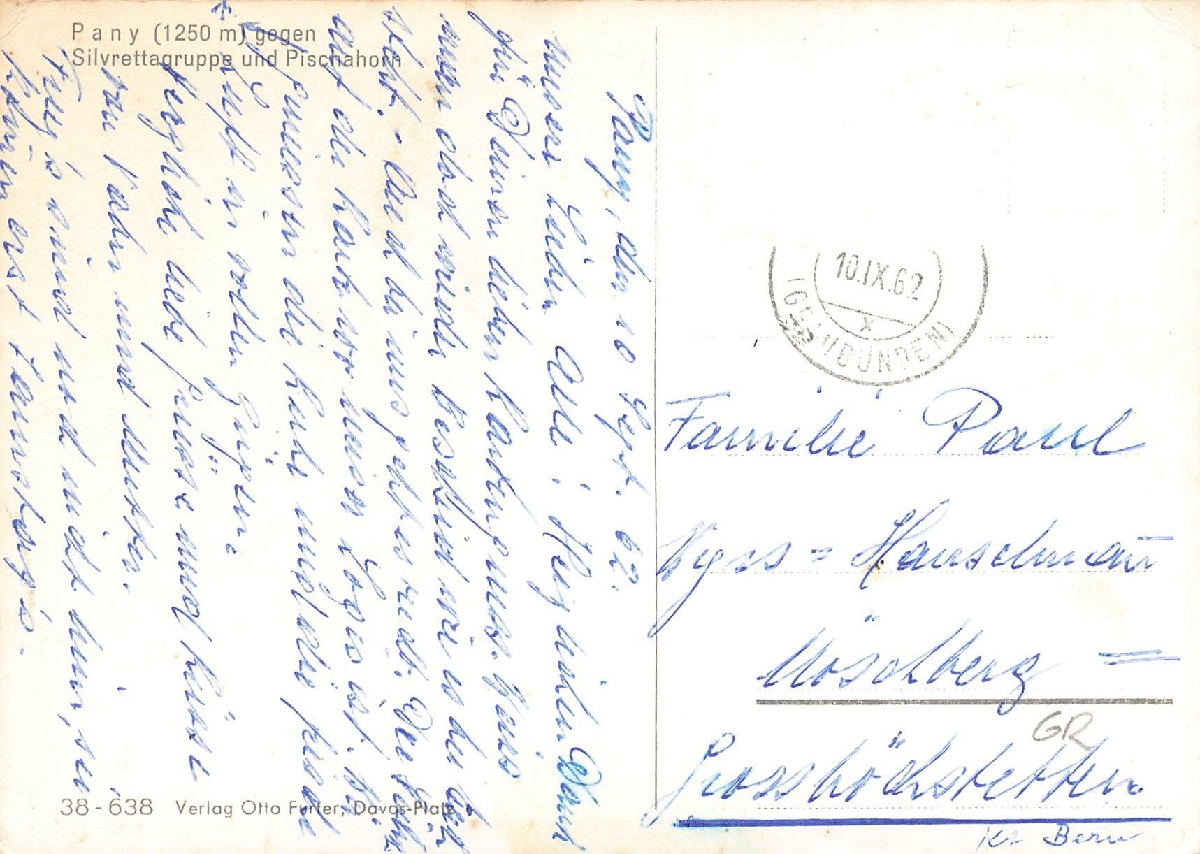 Cartoline postali: Pany GR Dorf mit Talblick Prättigau G – Usato da Biasca venduto da Blenio71 1
