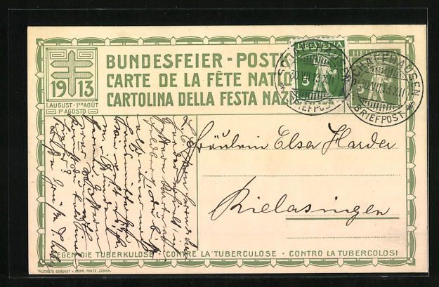 Ansichtskarten: Schweizer Bundesfeier 1913, Anwohner ste – Gebraucht aus Berlin von bartko-reher 1
