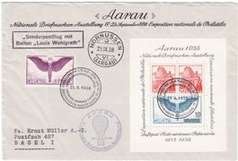 Ballonpostflug Aarau-Hornussen, 21.9.1938, Brief mit Block