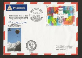 Ballonpost Ballon Flugpost mit Unterschrift Pilot HB-BLF