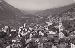 Leuk - Stadt (Wallis) Dorfansicht mit Rhonetal, Pfynwald.