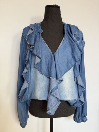 Boho Rüschenbluse in Jeansoptik
