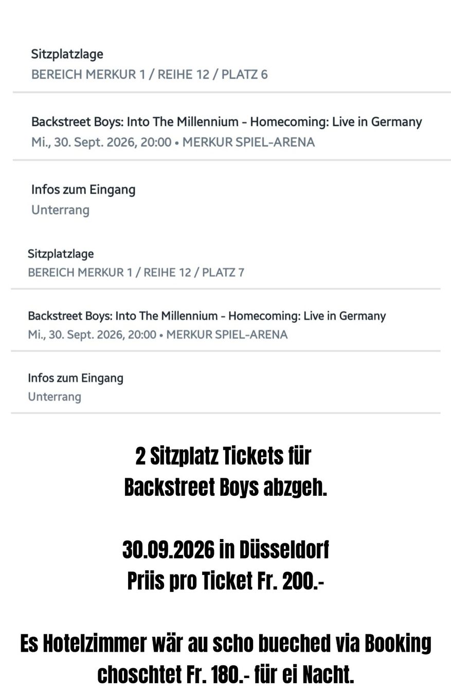Biglietti: Sitzplatz-Tickets Backstreet Boys Konzert – Nuovo (secondo la descrizione) da Fällanden venduto da franyfi15