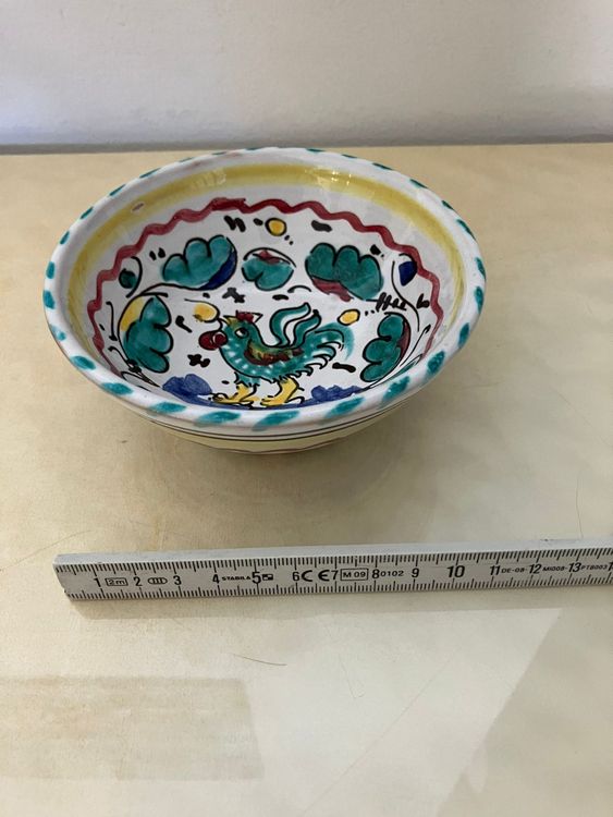 Ciotolina Artigianale Di Caltagirone - Ceramica Dipinta A Mano, Fiore Giallo Blu, Diametro 12 Cm