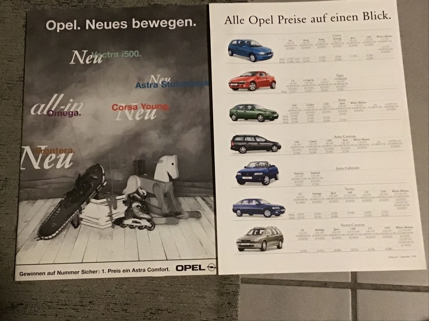 Opel Documenti: Opel Programm mit Preisliste total 18 Seiten September 1998 – Usato da Scherzingen venduto da Starseller62