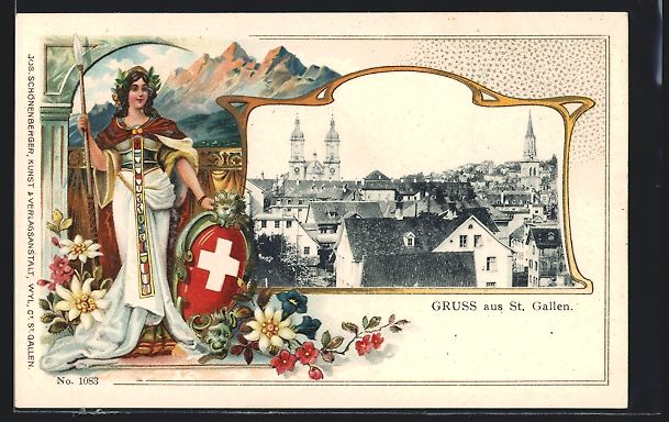 Cartoline postali: St. Gallen, Ortsansicht mit Kirche, Helv – Usato da Berlin venduto da bartko-reher