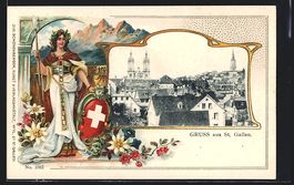 St. Gallen, Ortsansicht mit Kirche, Helv