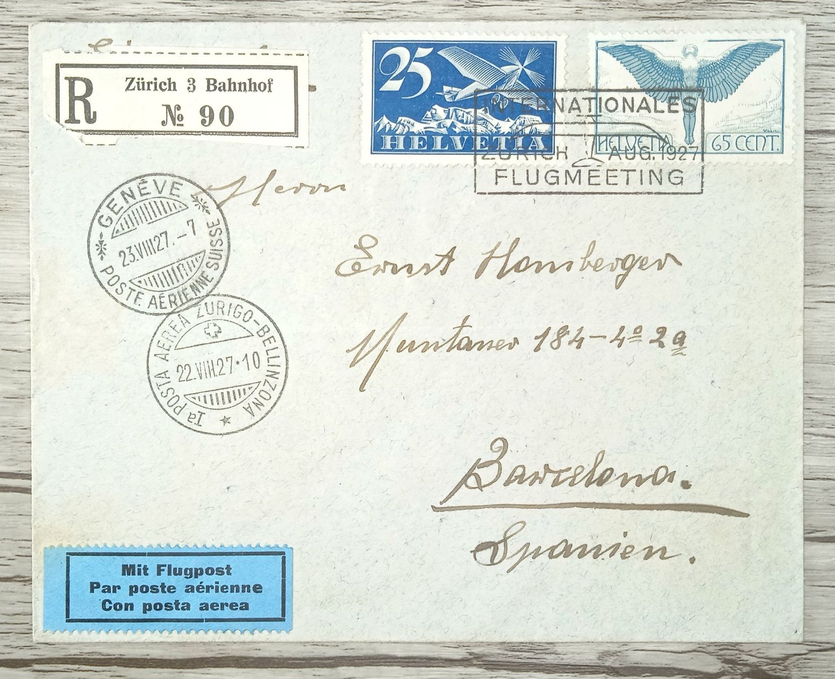 Tutti i francobolli: TR90 Enveloppe + Timbre Suisse 1927 – Usato da Cousset venduto da Patrick_Collections