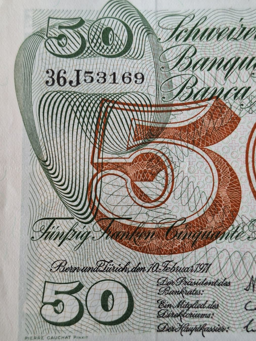 Banknoten: Schweizer Banknote 50.00 Franken, JG 1971 – Gebraucht aus Lohn-Ammannsegg von Beo71 2