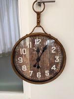 Wanduhr Metall Holzoptik rund gebraucht guter Zustand