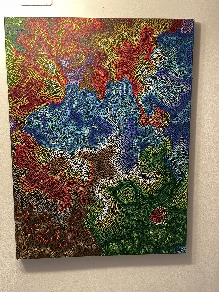 Poster & Bilder: Acrylbild abstrakt Punkttechnik farbig Grossformat guter Zus – Neu (gemäss Beschreibung) aus Pfyn von Goodsell 2