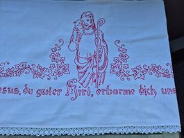 Handgesticktes Tuch Jesus Guter Hirt / Vintage Segenstuch...