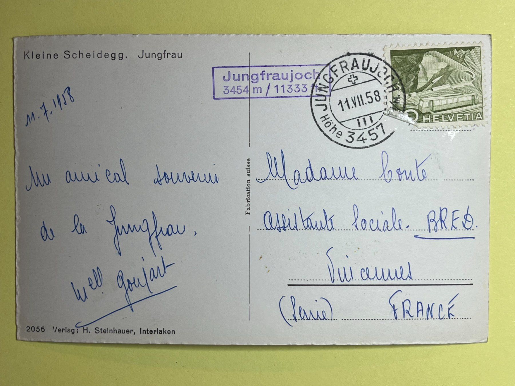 Cartoline postali: Kleine Scheidegg - Jungfrau - 1958 – Usato da Steg VS venduto da _vinci_ 1