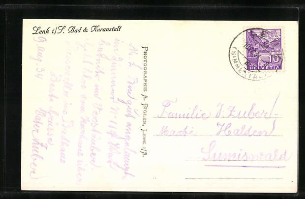 Cartoline postali: AK Lenk, Bad, Kuranstalt, 1934 – Usato da Berlin venduto da bartko-reher 1