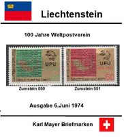 100 Jahre Weltpostverein            Ausgabe Liechtenstein