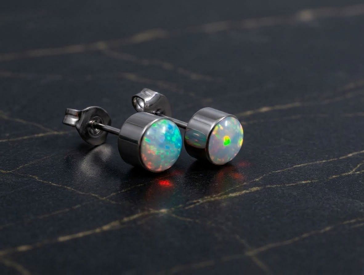 Orecchini pendenti & Orecchini a lobo: Ohrstecker aus Titanium mit Opal – Nuovo e nell'imballaggio originale da Matten b. Interlaken venduto da kero71 1