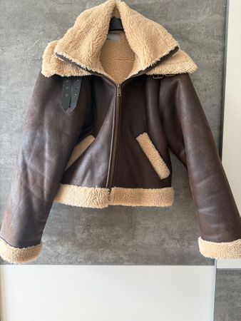 Piloten Winterjacke braun mit Plüschfutter Grösse M