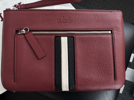 Stylish Bally Pouch Bag - Burgundy Leather Clutch Bag
