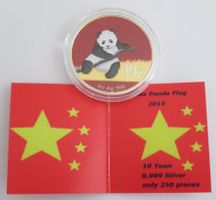 10 Yuan CHINA PANDA Münze 2014 in China FLAG, Color + Gilded