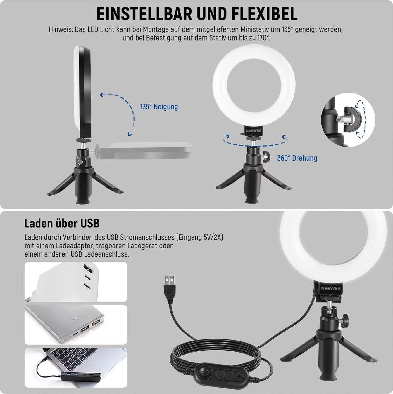 Lampade: Neewer Ringlicht dimmbar mit Tischstativ & Klemme – Usato da Lausanne venduto da AufLiebesehen 7