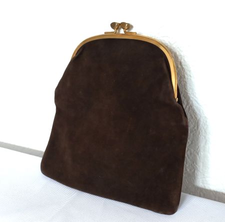 Antike Clutch, Wildleder / vergoldetes Metall