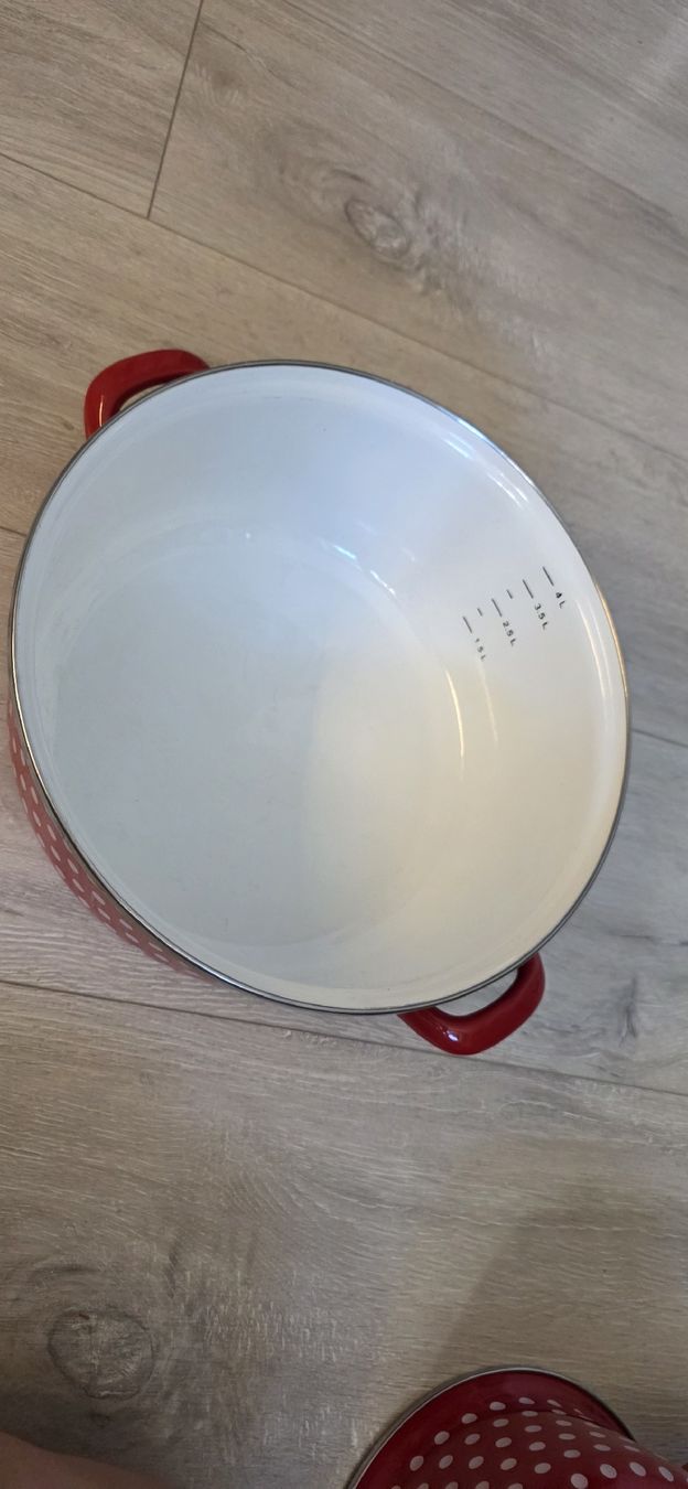 Töpfe: Emaille Kochtopf rot mit Punkten Durchmesser 26cm – Gebraucht aus Wigoltingen von Zuckerfee84 2