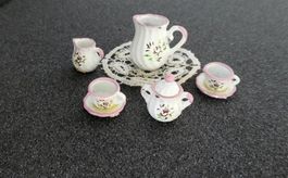 Antiker Miniatur Kaffeeservice Puppenhaus Metall Vintage