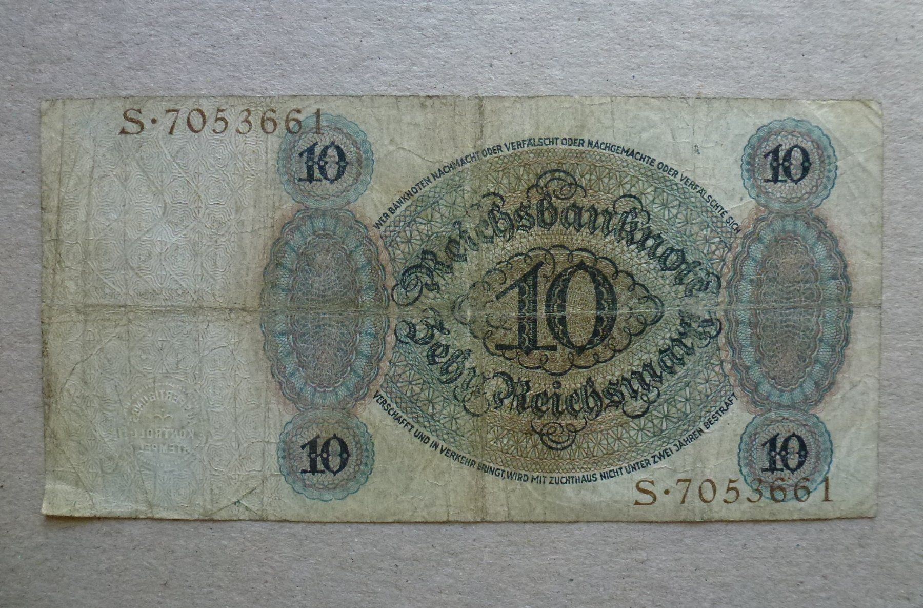 Banconote: Deutschland ++ 10 Reichsmark 1924 – Usato da Walkringen venduto da Casablanca777 1