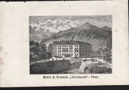 Chur Hotel Steinbock Holzstich 1880 selten
