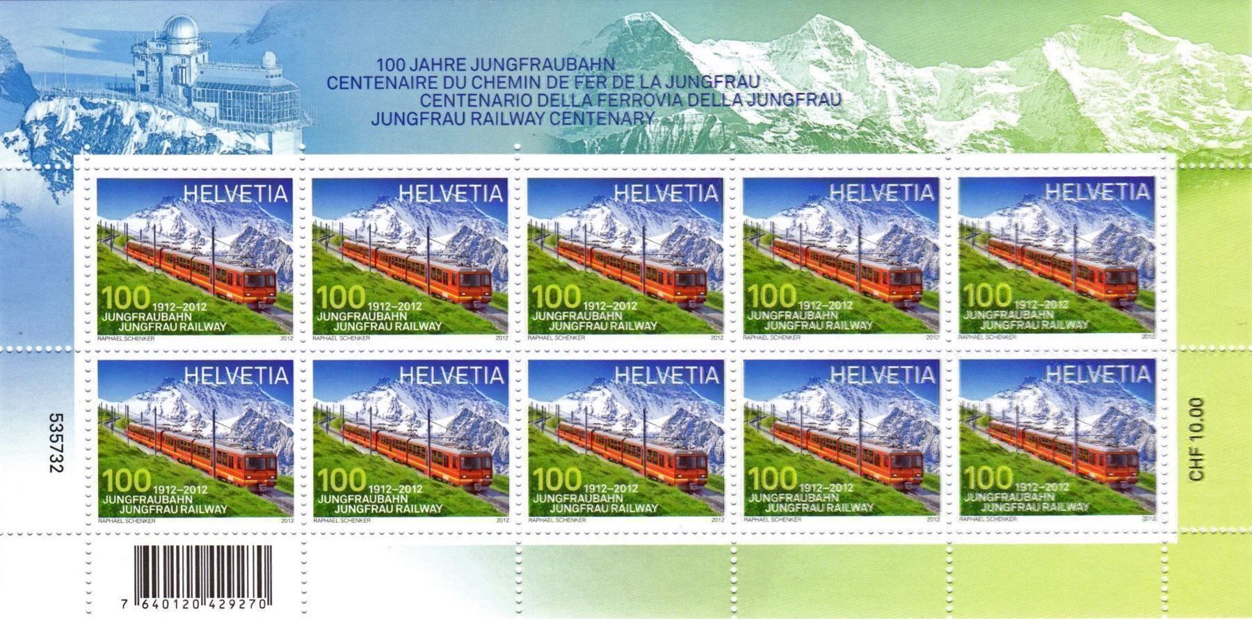 Tutti i francobolli: Kleinbogen Jubiläum Jungfraubahn** 2012 – Nuovo (secondo la descrizione) da Dottikon venduto da haeusibuh5
