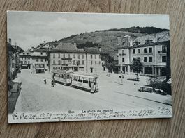 Alte PK / Bex - La Place Du Marche mit Elektr. Tram von 1907