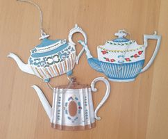 3er Set Weihnachtsanhänger Teekannen Vintage Stil Kuchendeko