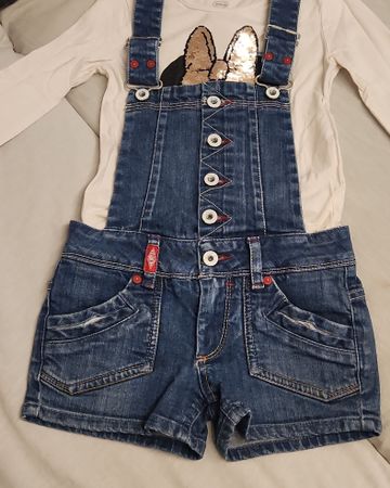 Salopette Jeans Bambina con Maglietta Maniche Lunghe 8 anni