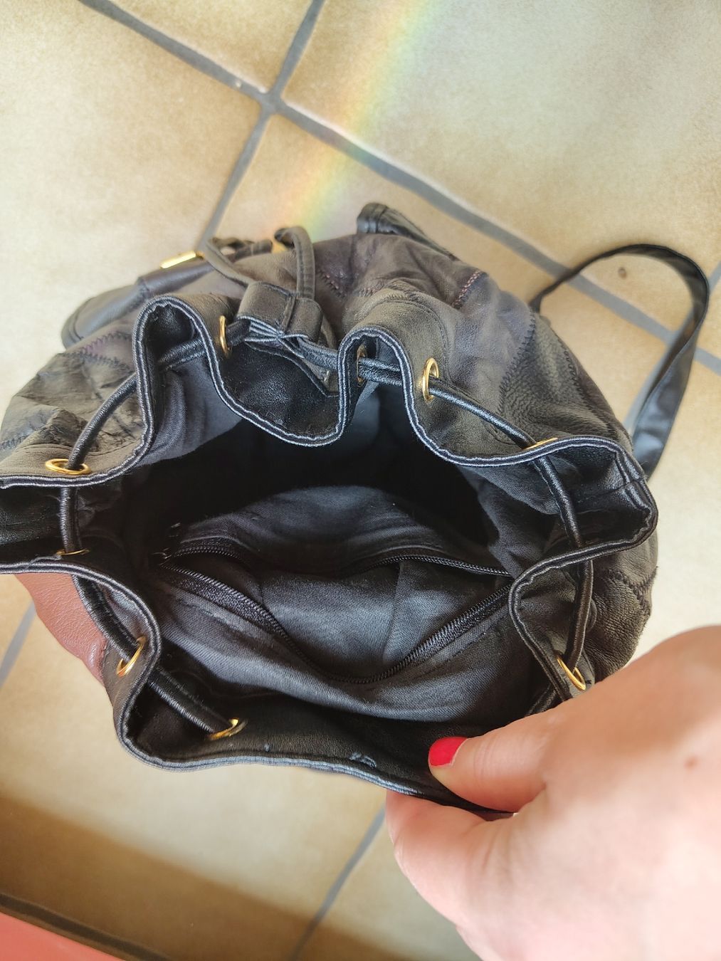 Zaini: Vintage Lederrucksack, Patchwork-Design - Top Zustand! – Usato da Winterthur venduto da LenaLena03 2