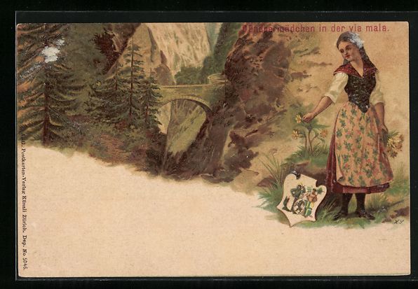 Cartes postales: Litho Via Mala, Bündner Mädchen mit Wa – D'occasion à Berlin par bartko-reher