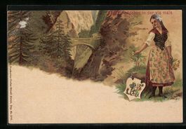 Litho Via Mala, Bündner Mädchen mit Wa