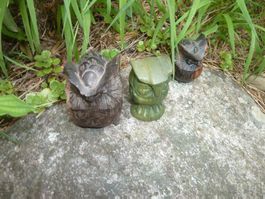 Dekorative Eulenfiguren geschnitzt 3er Set guter Zustand