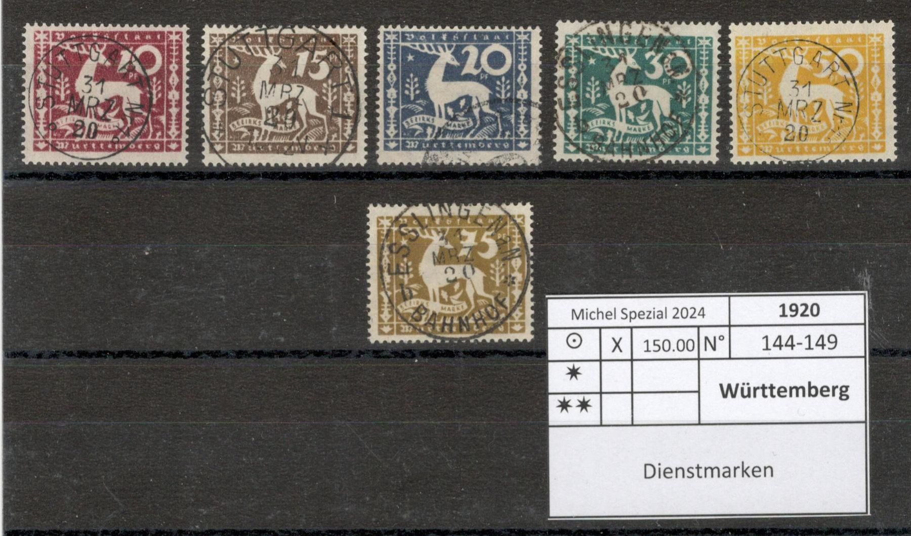 Tutti i francobolli: 1920 Württemberg Serie 144-149 – Usato da Murgenthal venduto da Ambeissi