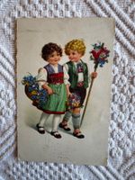 Ansichtskarte, Trachtenkinder mit Blumen, ungelaufen