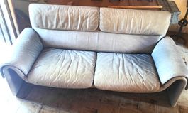 Ledersofa 3-Sitzer hellgrau